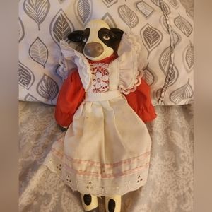 Vintage Cow Figurine 9" Cow Doll Farmhouse Country Farm Collectible Cow in Dress